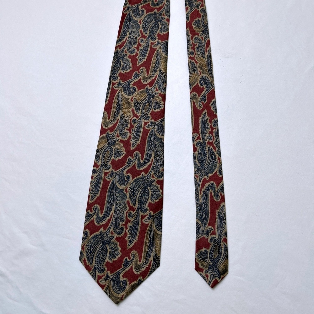 Accents by Isaac Zelker Mens Paisley Silk Italian Necktie OS Red Navy Tan Formal